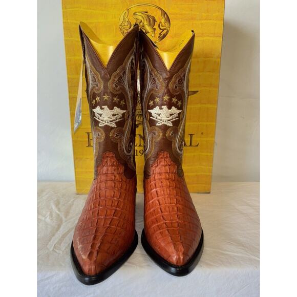 El General Cowboy Boots Exotic Leather Brown/red Croc Back Mens Sz 6 main image 4